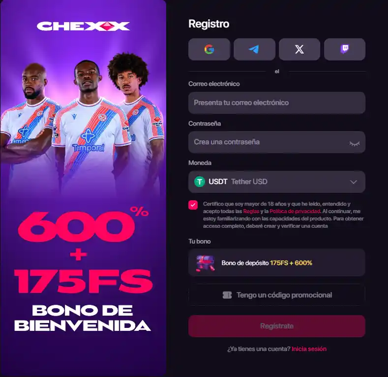 Pantalla de registro o perfil de CHEXX